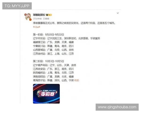 CBA新赛季常规赛赛程正式公布 各队备战进入关键阶段